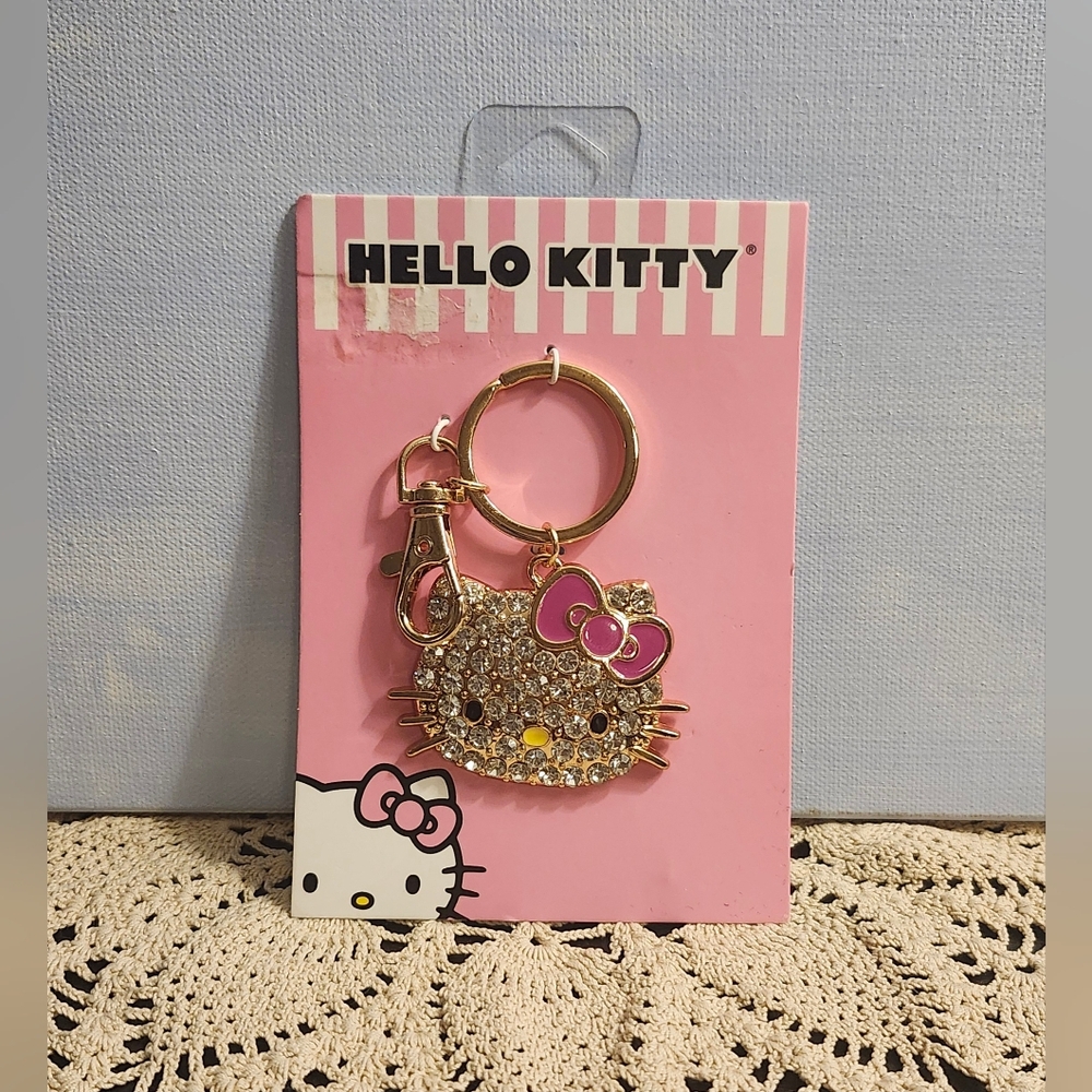 Hello Kitty Gold and Pink Rhinestone Keychain